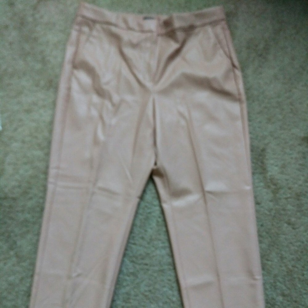 J.Crew Kate Straight-Leg Pant in Faux Leather, size 14, Luxury Camel